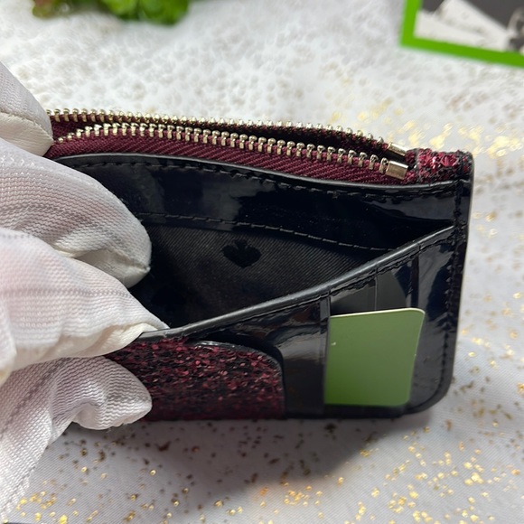 Kate spade wristlet Odette wallet coin purse glitter maroon Gold keychain - Picture 4 of 9